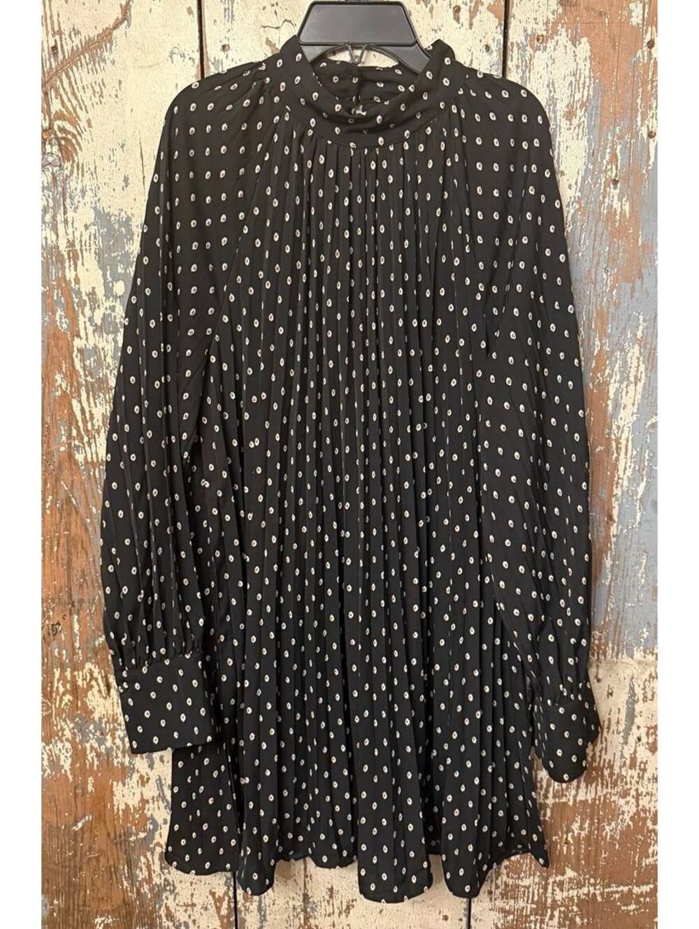 Love Riche Loveriche High Neck Pleated Polka Dot Dress Black White Large